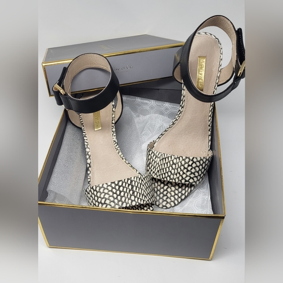 Louise et Cie Black and White Wedge Shoes with Textured Design and Ankle Strap - Picture 12 of 14